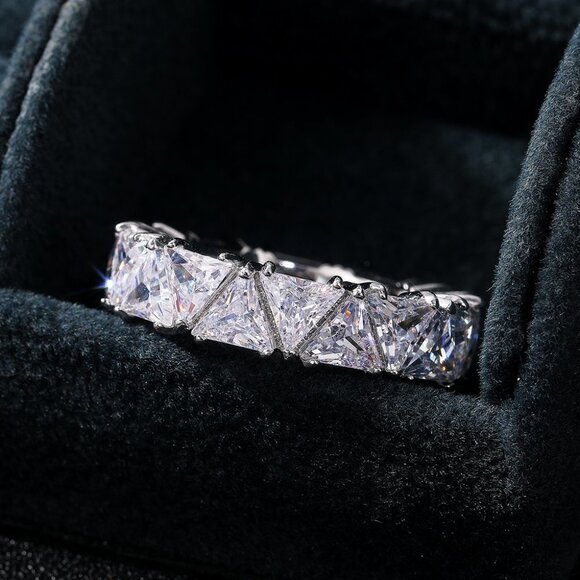 Jewelry | Shiny Triangle Cz Silver Plated Trendy Eternity  😍Shiny Triangle CZ Silver Plated Trendy Eternity Ring for Women, L211